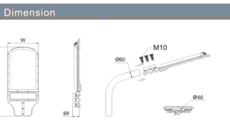 Dimension of led street light