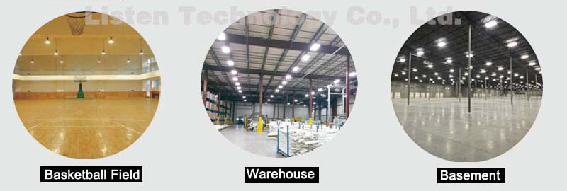 application for led ufo high bay light, apply to warehouse, basement, basketball, home etc.