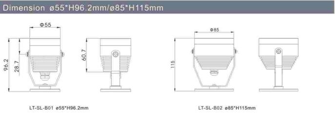 Dimension of led spot light/www.cnlisten.com/Listen Technology Co., Ltd.