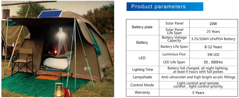 Product parameter for 5W solar led lamp,outdoor lighting and indoor lights
