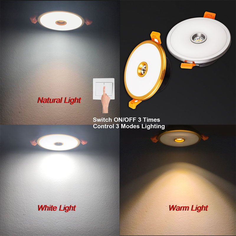 led down lights,Press switch ON/OFF 3 times, control 3 different colors and wattage.