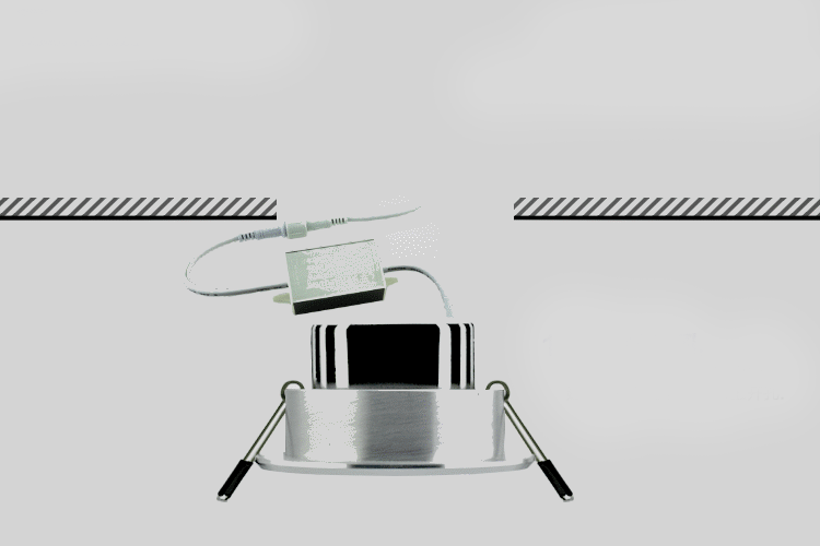 Steps to install: 1. Cut off your Ceiling. 2. Connect the power cords of the lamp to the circuits. 3. Put the light into the hole. 4. Finish the installation.