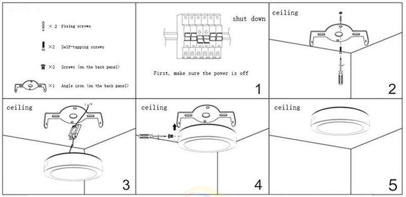 Installation steps of 6W 12W 18W 24W LED Surface Mounted Ceiling Down Panel Light